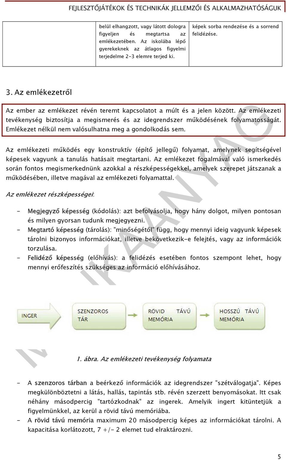 Az emlékezeti tevékenység biztosítja a megismerés és az idegrendszer működésének folyamatosságát. Emlékezet nélkül nem valósulhatna meg a gondolkodás sem.