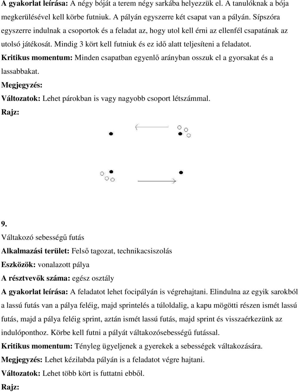 Kritikus momentum: Minden csapatban egyenlő arányban osszuk el a gyorsakat és a lassabbakat. Megjegyzés: Változatok: Lehet párokban is vagy nagyobb csoport létszámmal. 9.