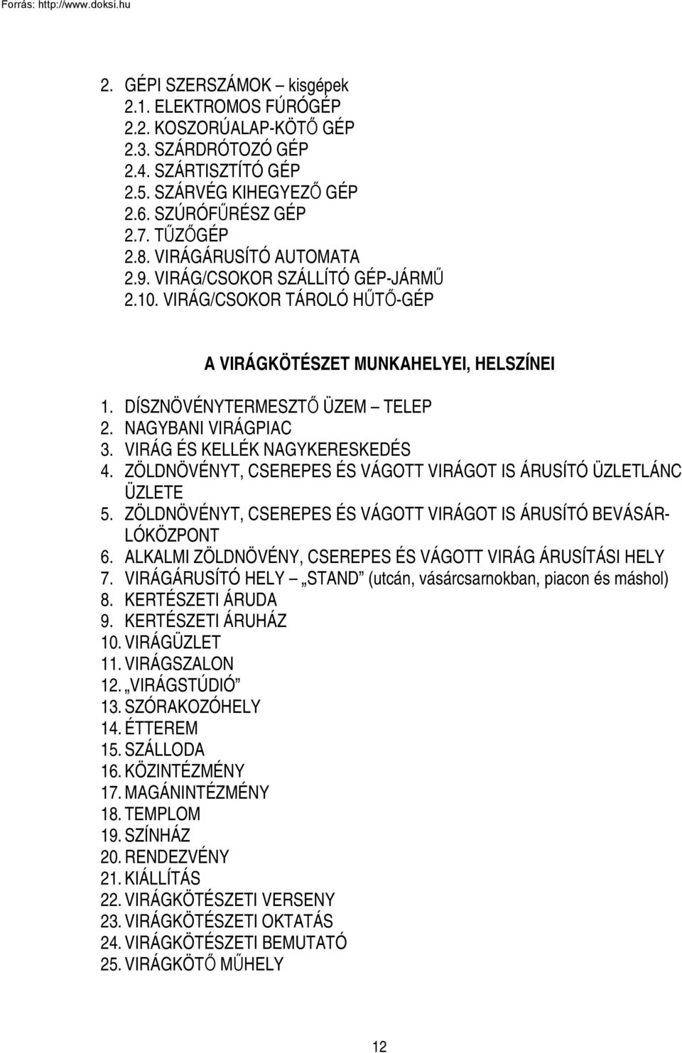 VIRÁG ÉS KELLÉK NAGYKERESKEDÉS 4. ZÖLDNÖVÉNYT, CSEREPES ÉS VÁGOTT VIRÁGOT IS ÁRUSÍTÓ ÜZLETLÁNC ÜZLETE 5. ZÖLDNÖVÉNYT, CSEREPES ÉS VÁGOTT VIRÁGOT IS ÁRUSÍTÓ BEVÁSÁR- LÓKÖZPONT 6.