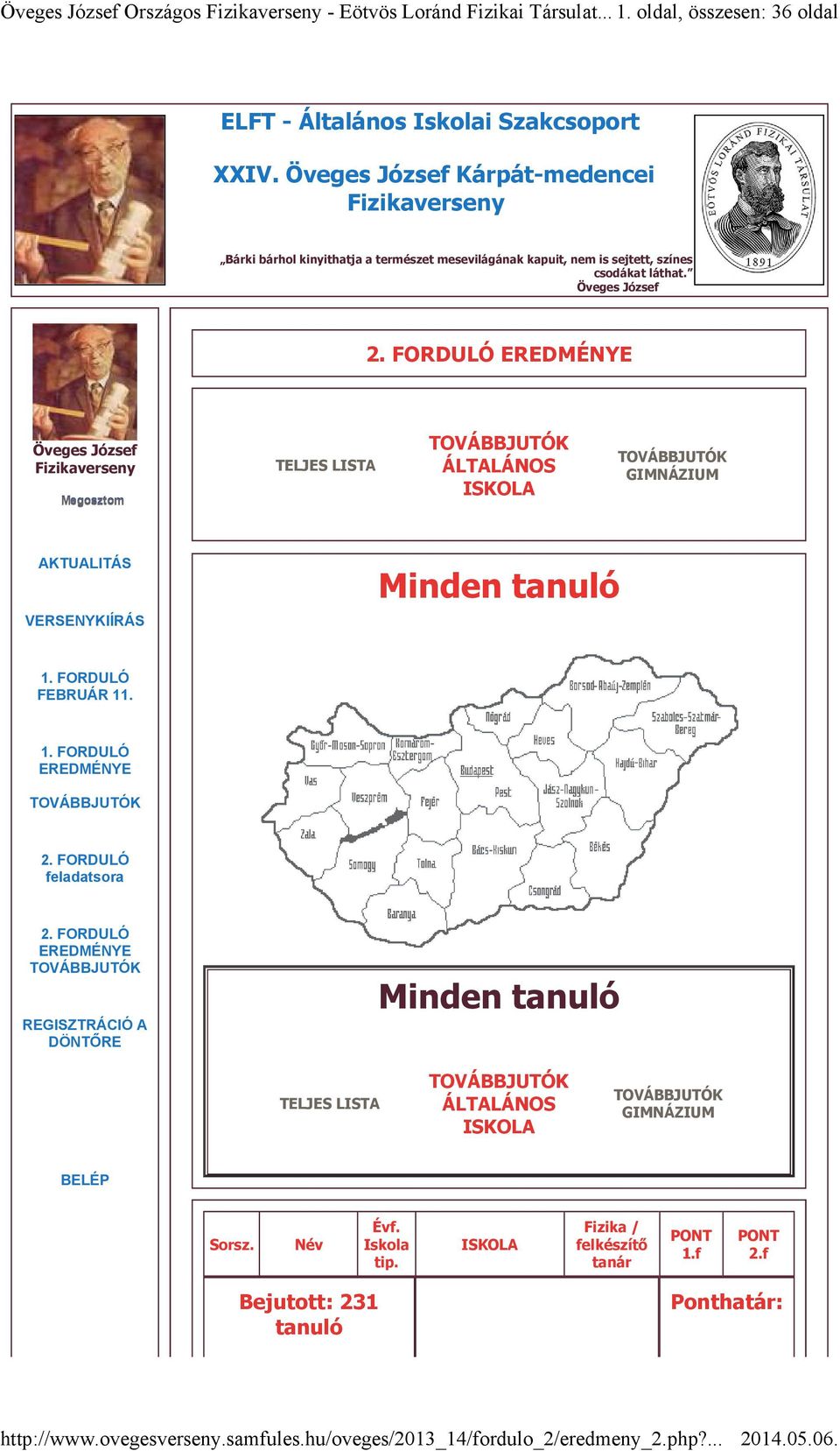 FORDULÓ EREDMÉNYE Öveges József Fizikaverseny Megosztom TELJES LISTA TOVÁBBJUTÓK ÁLTALÁNOS ISKOLA TOVÁBBJUTÓK GIMNÁZIUM AKTUALITÁS VERSENYKIÍRÁS Minden tanuló. FORDULÓ FEBRUÁR.