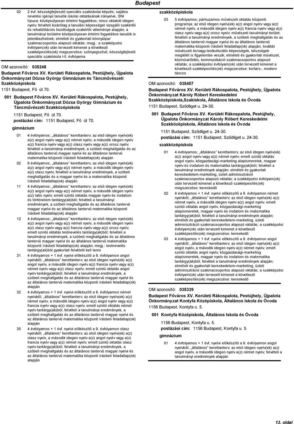 tanulási képességet vizsgáló szakértői és rehabilitációs bizottságok szakértői véleménye ; a tanulmányi területre középsúlyosan értelmi fogyatékos tanulók is jelentkezhetnek; elméleti és gyakorlati