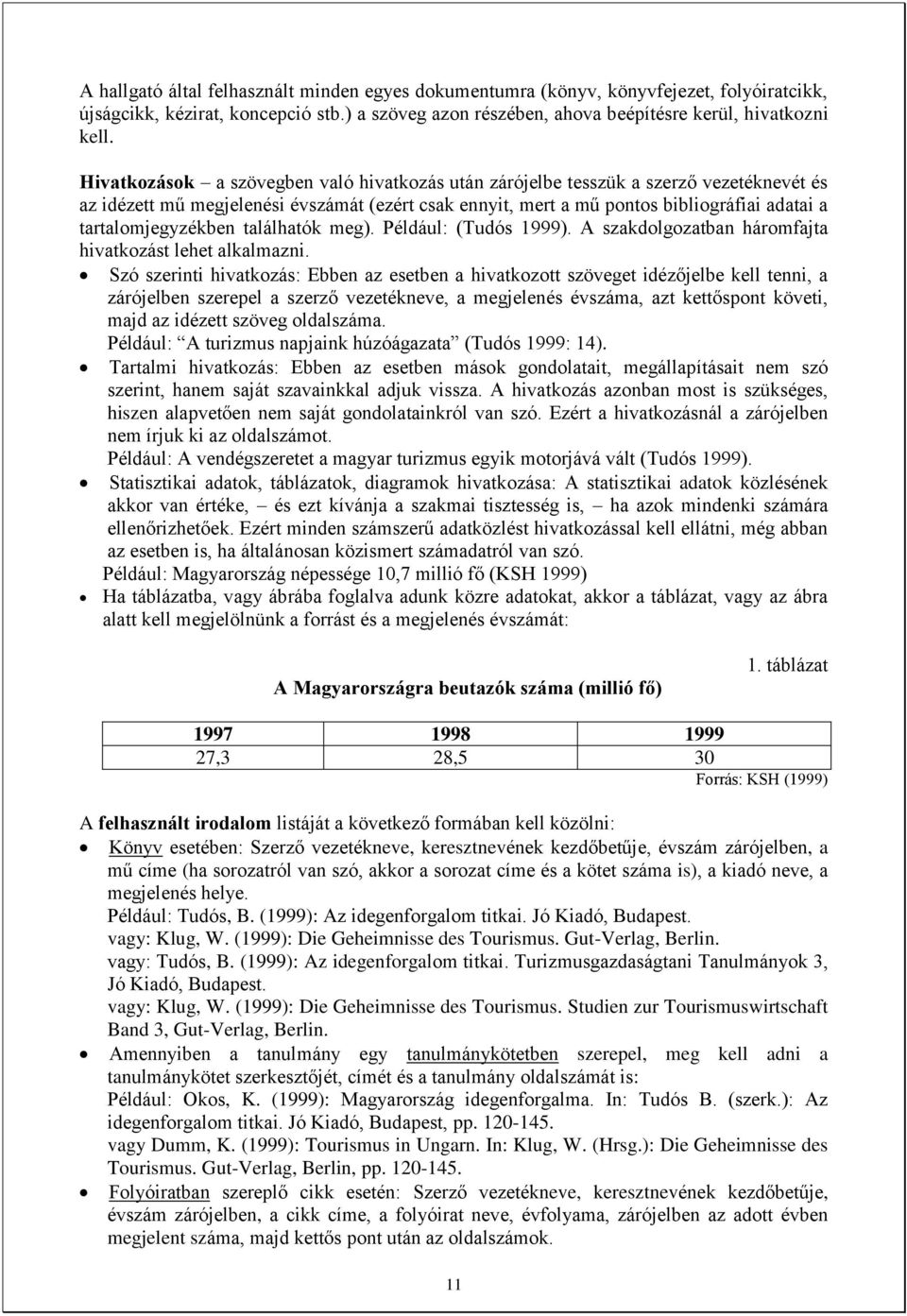 tartalomjegyzékben találhatók meg). Például: (Tudós 1999). A szakdolgozatban háromfajta hivatkozást lehet alkalmazni.