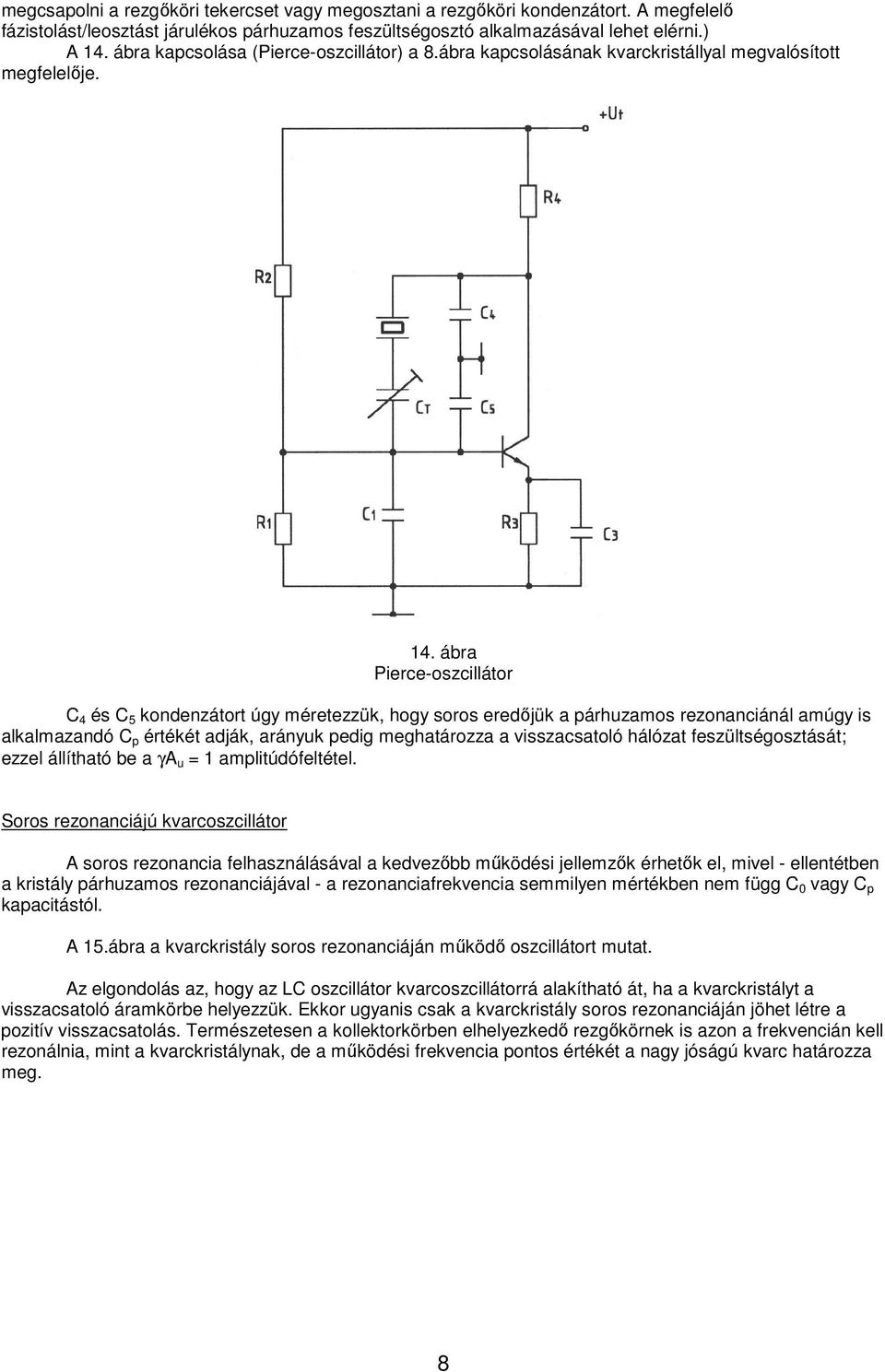 ábra Pierce-oszcillátor C 4 és C 5 kondenzátort úgy méretezzük, hogy soros eredőjük a párhuzamos rezonanciánál amúgy is alkalmazandó C p értékét adják, arányuk pedig meghatározza a visszacsatoló