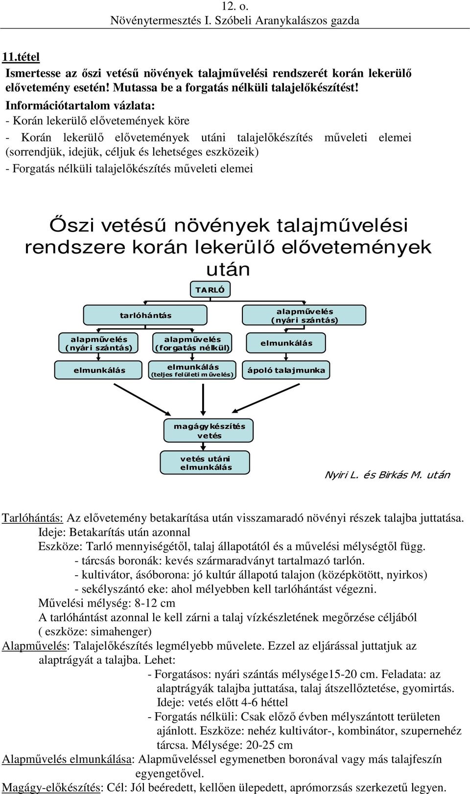 műveleti elemei Őszi vetésű növények talajművelési rendszere korán lekerülő elővetemények után TARLÓ tarlóhántás alapművelés ( nyári szántás) alapművelés (nyári szántás) elmunkálás alapművelés