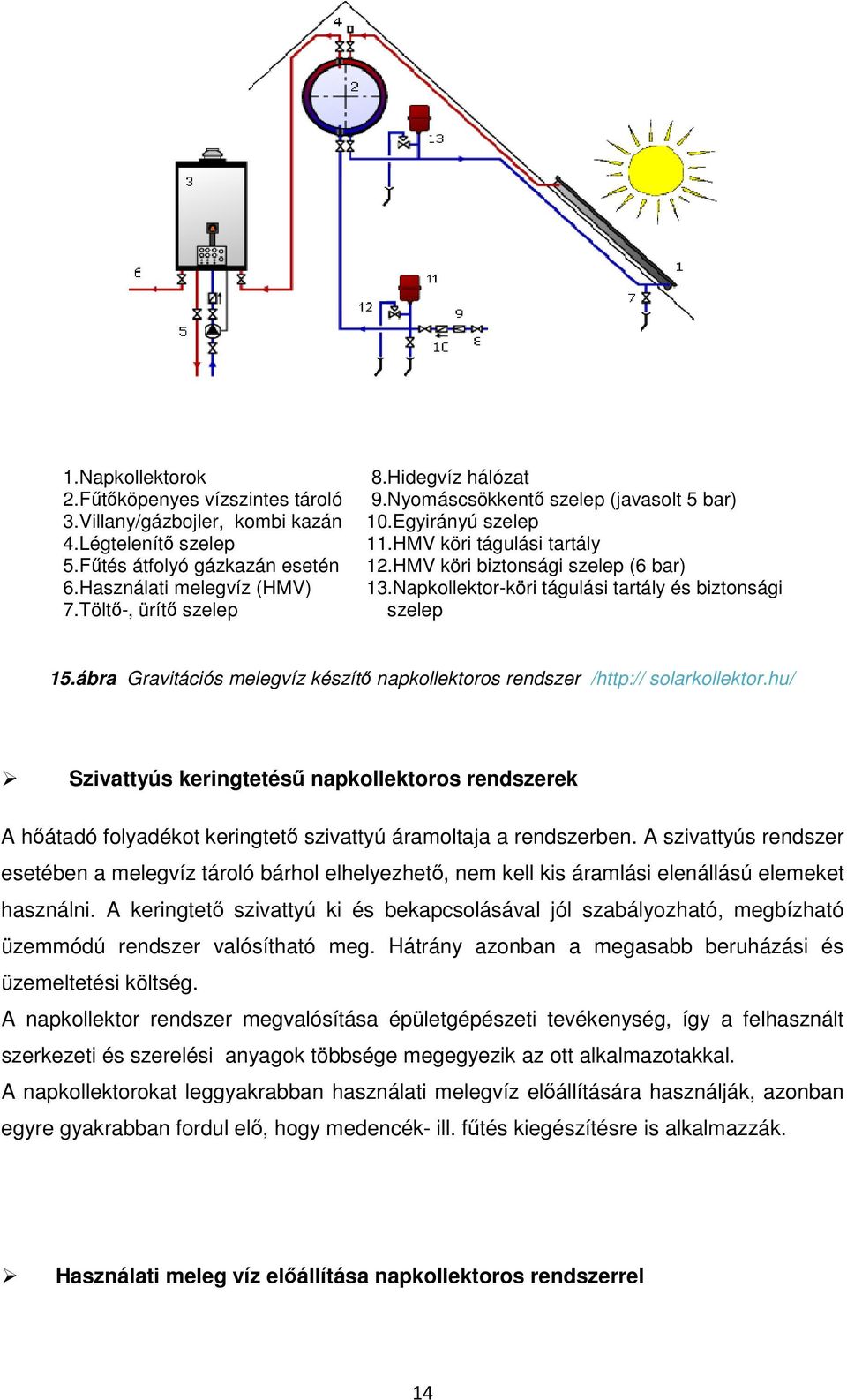 Napkollektor-köri tágulási tartály és biztonsági szelep 15.ábra Gravitációs melegvíz készítő napkollektoros rendszer /http:// solarkollektor.