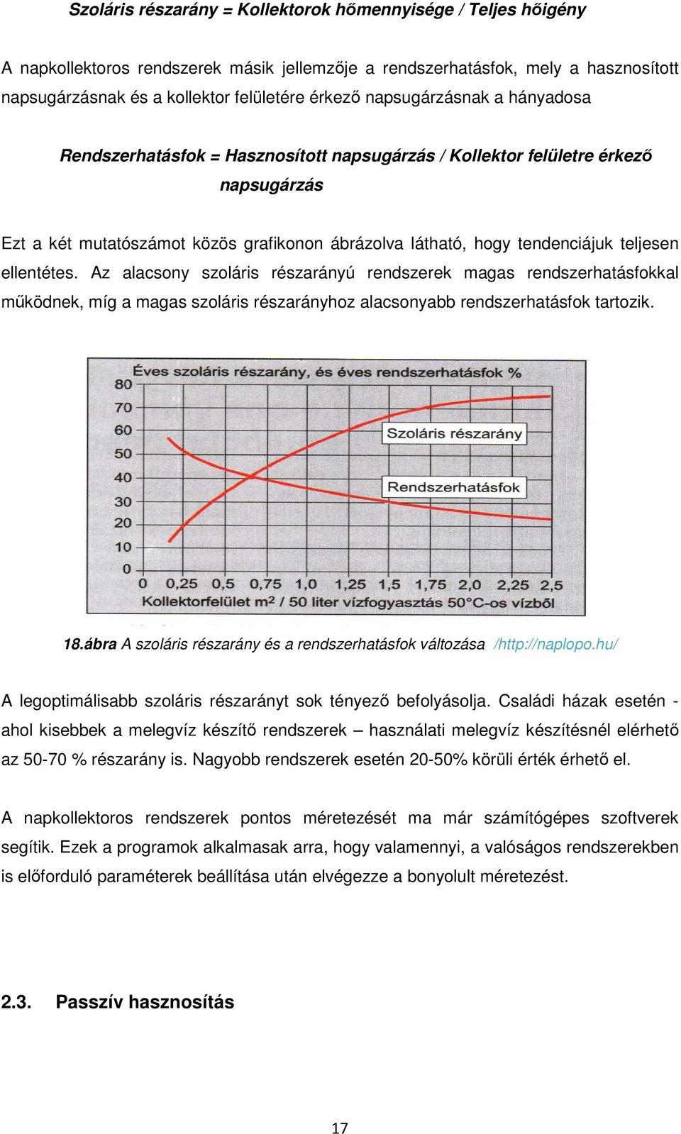 ellentétes. Az alacsony szoláris részarányú rendszerek magas rendszerhatásfokkal működnek, míg a magas szoláris részarányhoz alacsonyabb rendszerhatásfok tartozik. 18.