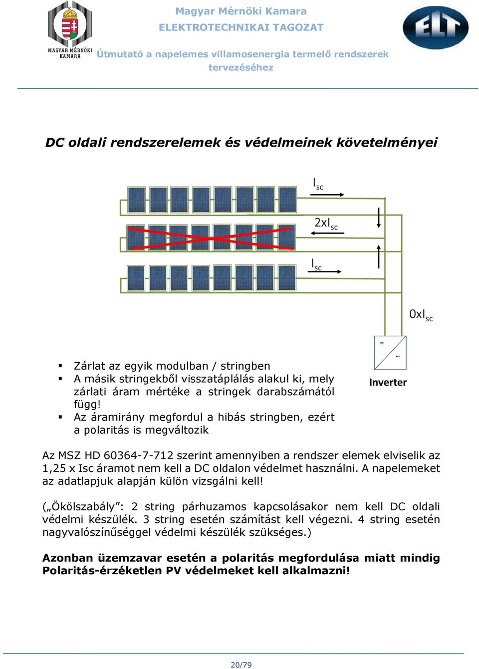 védelmet használni. A napelemeket az adatlapjuk alapján külön vizsgálni kell! ( Ökölszabály : 2 string párhuzamos kapcsolásakor nem kell DC oldali védelmi készülék.