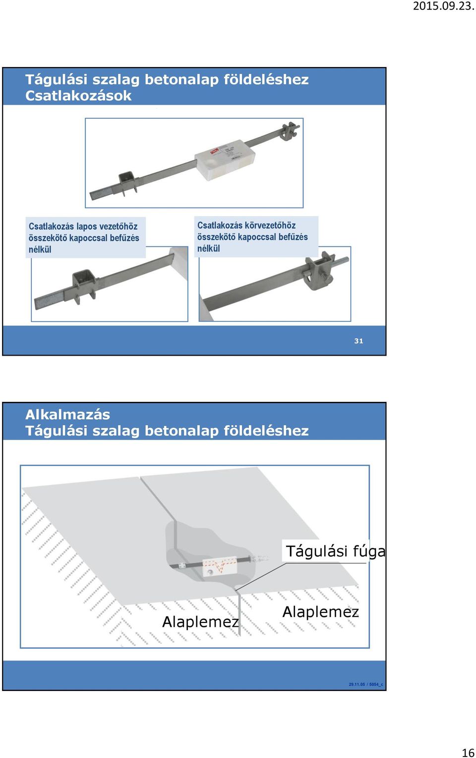 összekötő kapoccsal befűzés nélkül 31 Alkalmazás Tágulási szalag