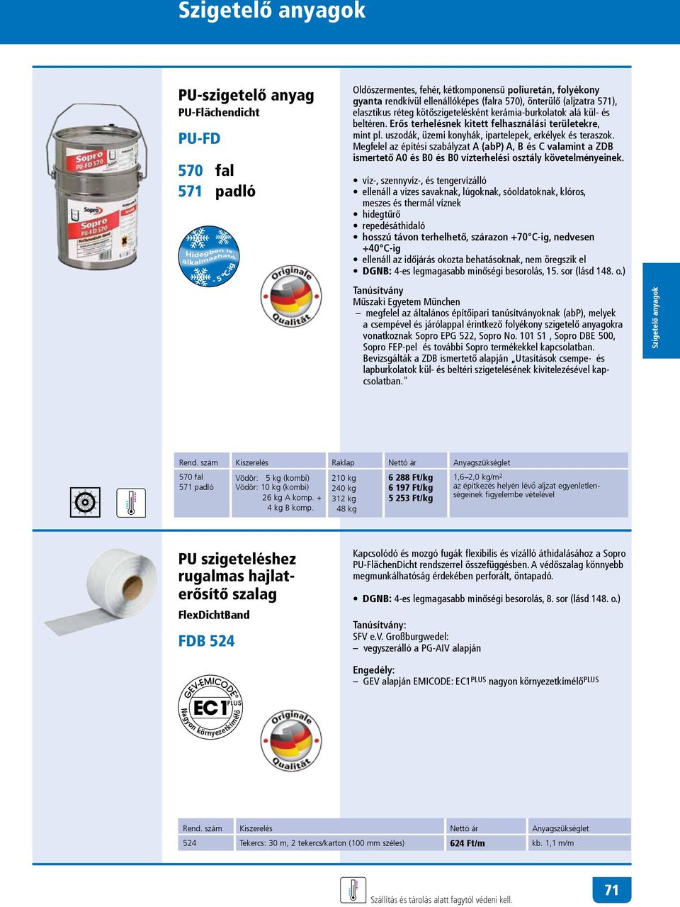 Megfelel az építési szabályzat A (abp) A, B és C valamint a ZDB ismertető A0 és B0 és B0 vízterhelési osztály követelményeinek.