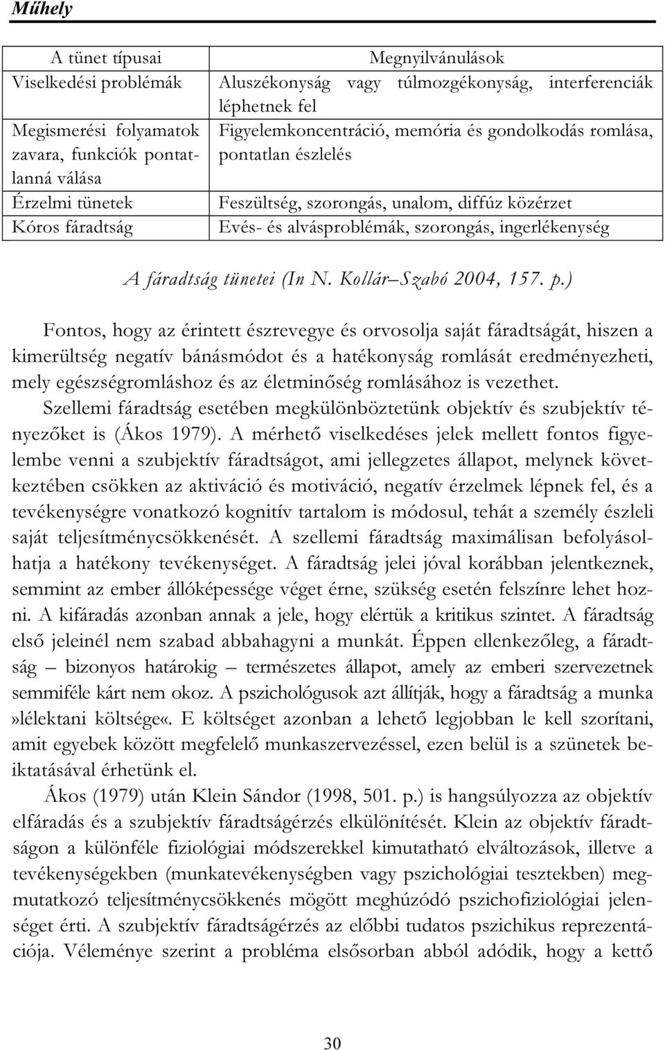 A fáradtság tünetei (In N. Kollár Szabó 2004, 157. p.