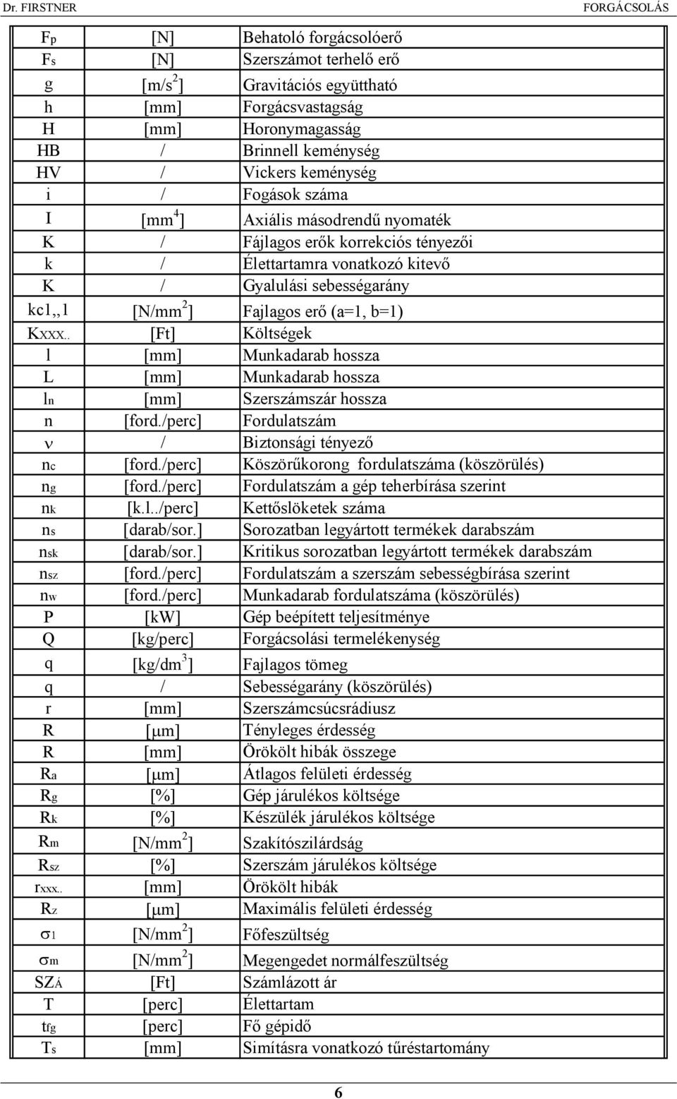 . [Ft] Költségek l [mm] Munkadarab hossza L [mm] Munkadarab hossza ln [mm] Szerszámszár hossza n [ford./perc] Fordulatszám ν / Biztonsági tényező nc [ford.