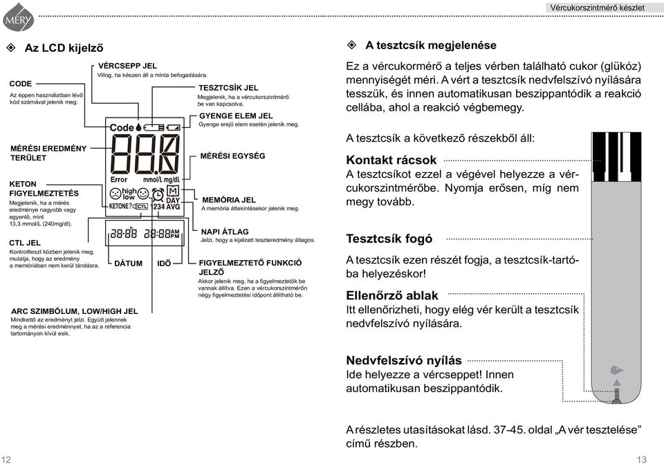 CTL JEL Kontrollteszt közben jelenik meg, mutatja, hogy az eredmény a memóriában nem kerül tárolásra. ARC SZIMBÓLUM, LOW/HIGH JEL Mindkettô az eredményt jelzi.