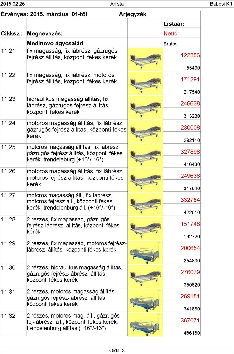 lábrész, gázrugós fejrész állítás, központi fékes kerék motoros magasság állítás, fix lábrész, gázrugós fejrész állítás, központi fékes kerék, trendeleburg (+16 /-16 ) motoros magasság állítás, fix