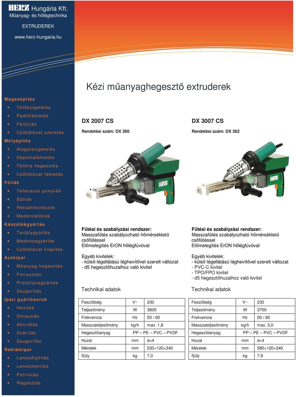 1,8 Hegesztőanyag Huzal mm d=4 PP PE PVC PVDF Méretek mm 530 120 340 Súly kg 7,0 DX 3007 CS Rendelési szám: DX 262 Fűtési és szabályzási rendszer: Masszafűtés szabályozható hőmérsékletű csőfűtéssel