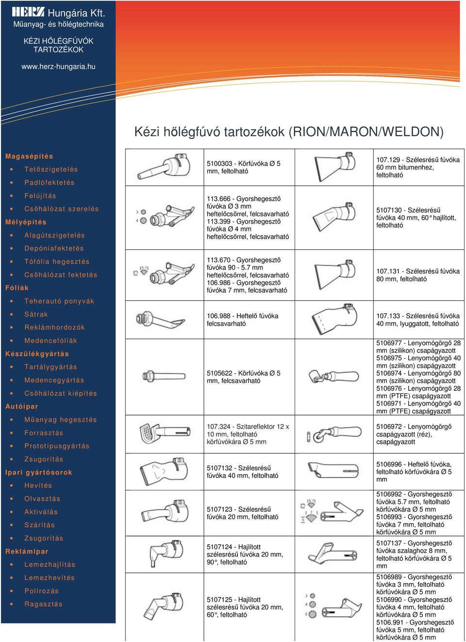 988 - Heftelő fúvóka felcsavarható 5105622 - Körfúvóka Ø 5 mm, felcsavarható 107.