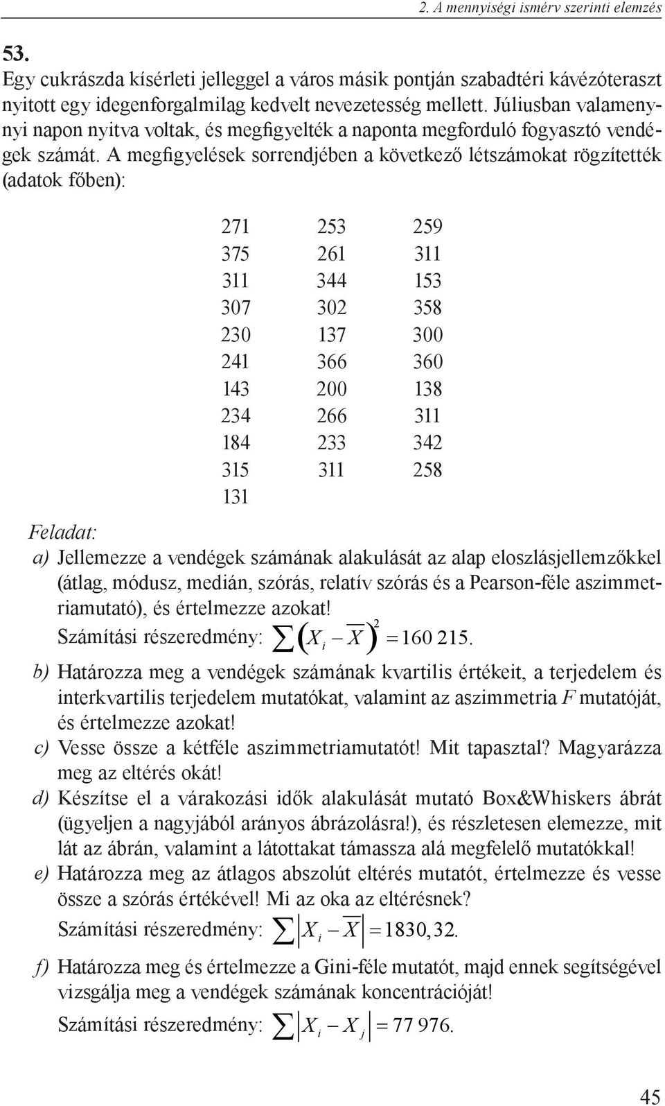 A megfigyelések sorrendjében a következő létszámokat rögzítették (adatok főben): 271 253 259 375 261 311 311 344 153 307 302 358 230 137 300 241 366 360 143 200 138 234 266 311 184 233 342 315 311