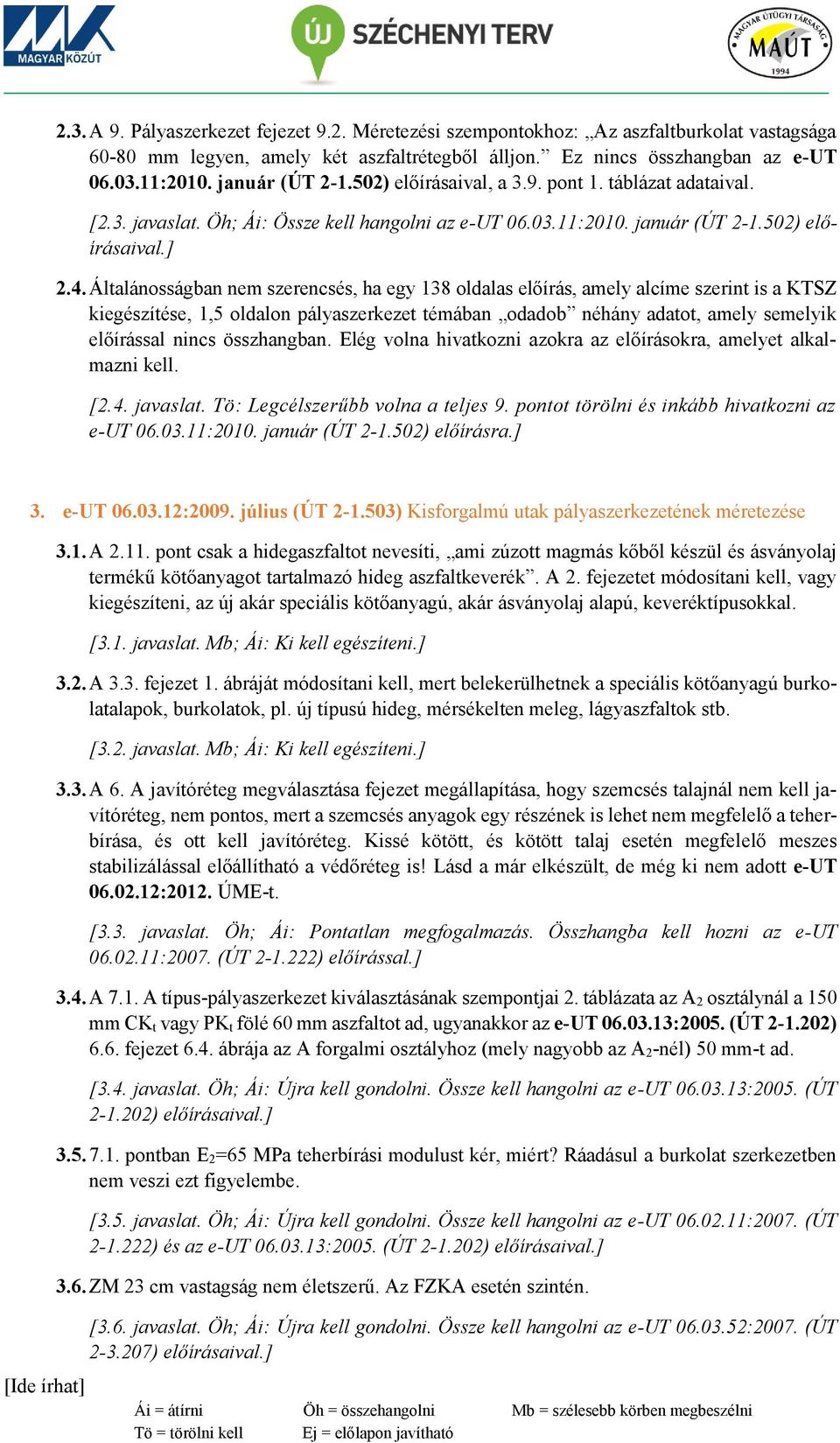 Általánosságban nem szerencsés, ha egy 138 oldalas előírás, amely alcíme szerint is a KTSZ kiegészítése, 1,5 oldalon pályaszerkezet témában odadob néhány adatot, amely semelyik előírással nincs