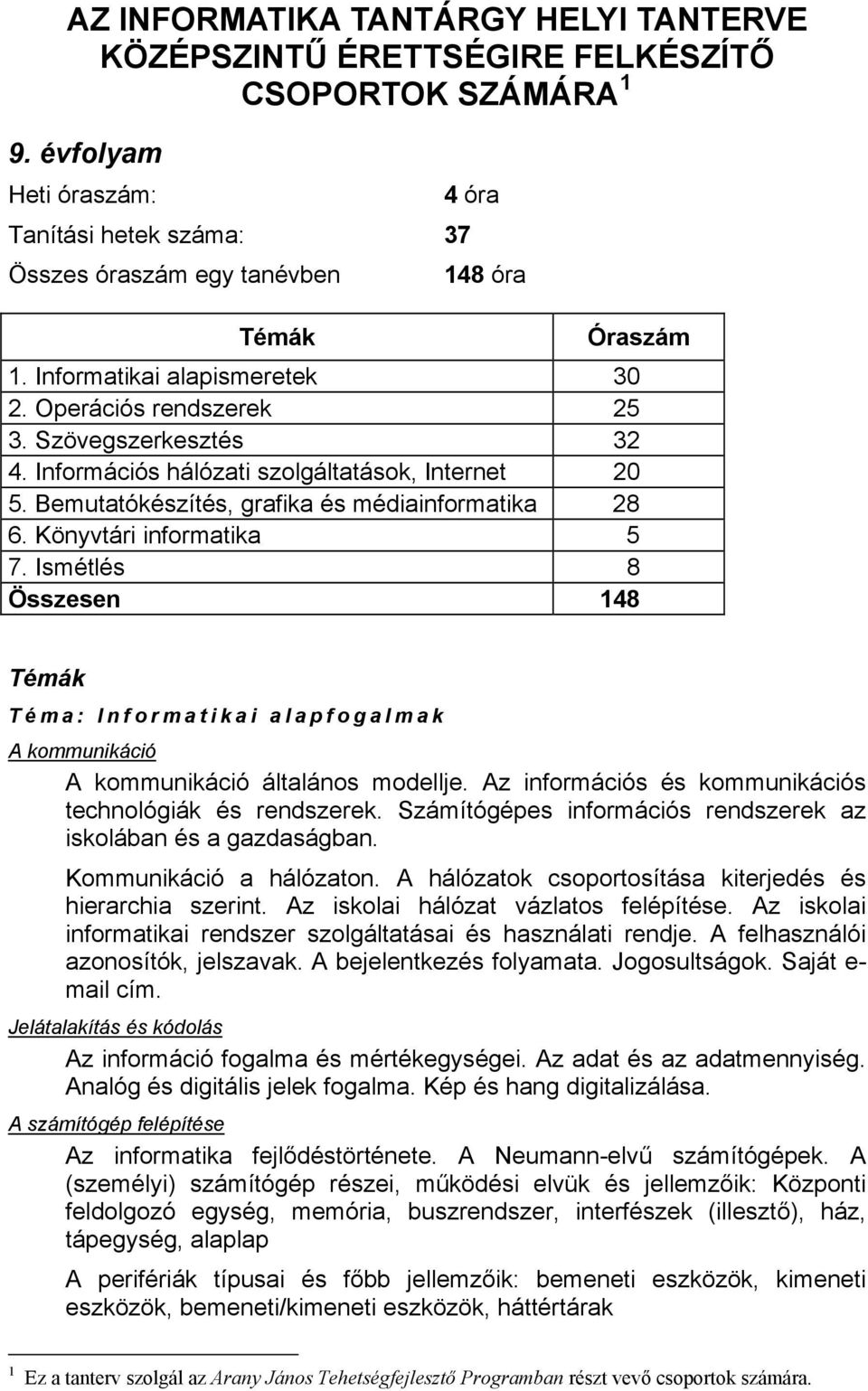 Információs hálózati szolgáltatások, Internet 20 5. Bemutatókészítés, grafika és médiainformatika 28 6. Könyvtári informatika 5 7.