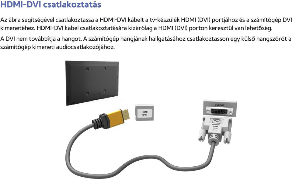 HDMI-DVI kábel csatlakoztatására kizárólag a HDMI (DVI) porton keresztül van lehetőség.