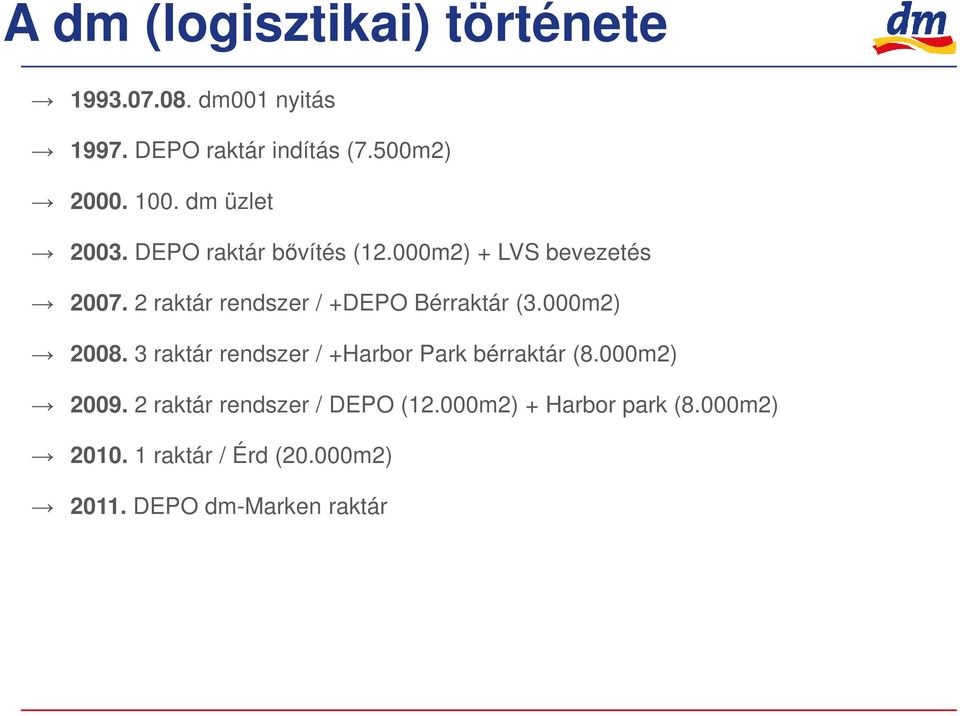 2 raktár rendszer / +DEPO Bérraktár (3.000m2) 2008. 3 raktár rendszer / +Harbor Park bérraktár (8.