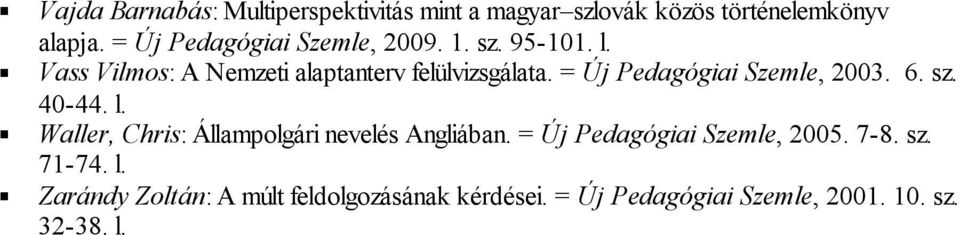 = Új Pedagógiai Szemle, 2003. 6. sz. 40-44. l. Waller, Chris: Állampolgári nevelés Angliában.