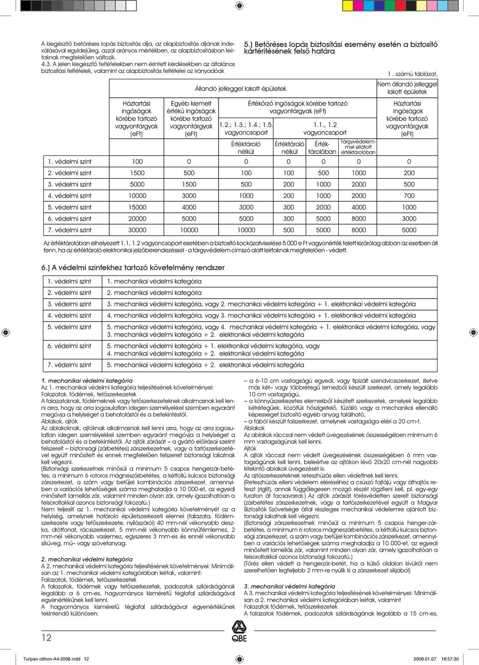 A jelen kiegészítô feltételekben nem érintett kérdésekben az általános biztosítási feltételek, valamint az alapbiztosítás feltételei az irányadóak 1. számú táblázat, 6.