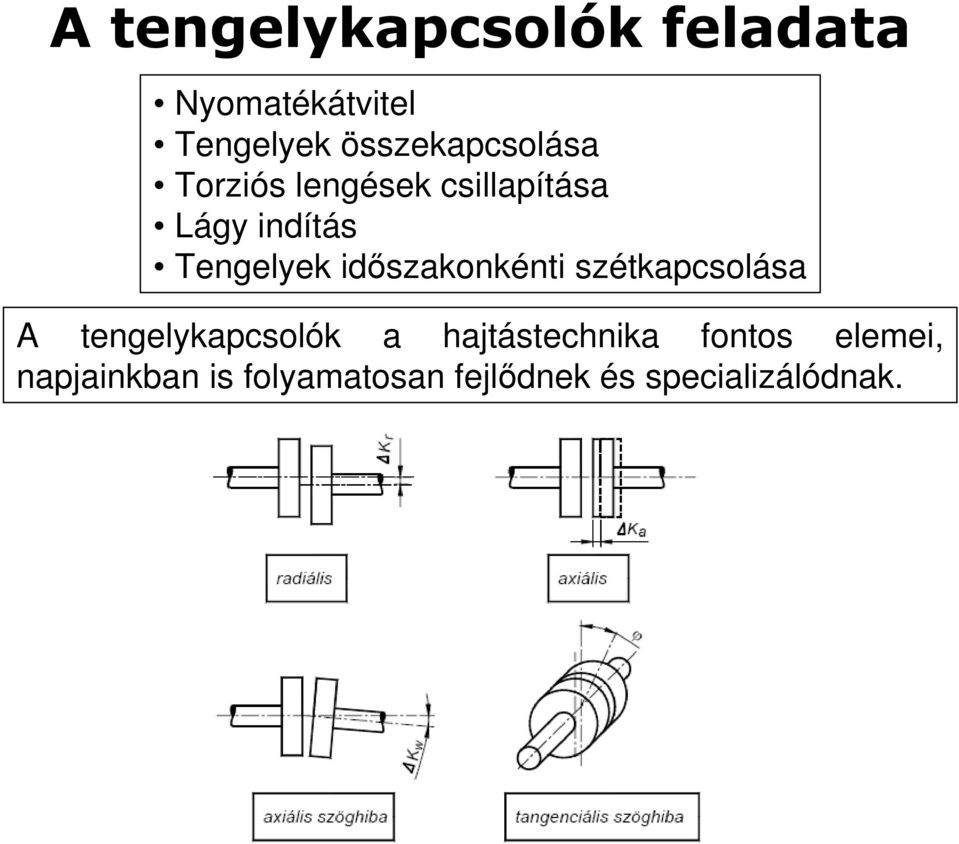 Tengelyek idıszakonkénti szétkapcsolása A tengelykapcsolók a