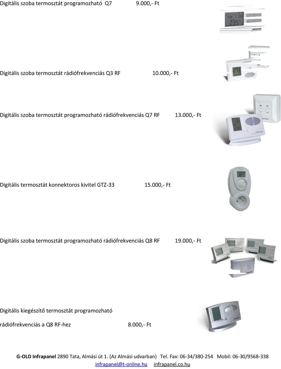 000,- Ft Digitális szoba termosztát programozható rádiófrekvenciás Q7 RF Digitális termosztát