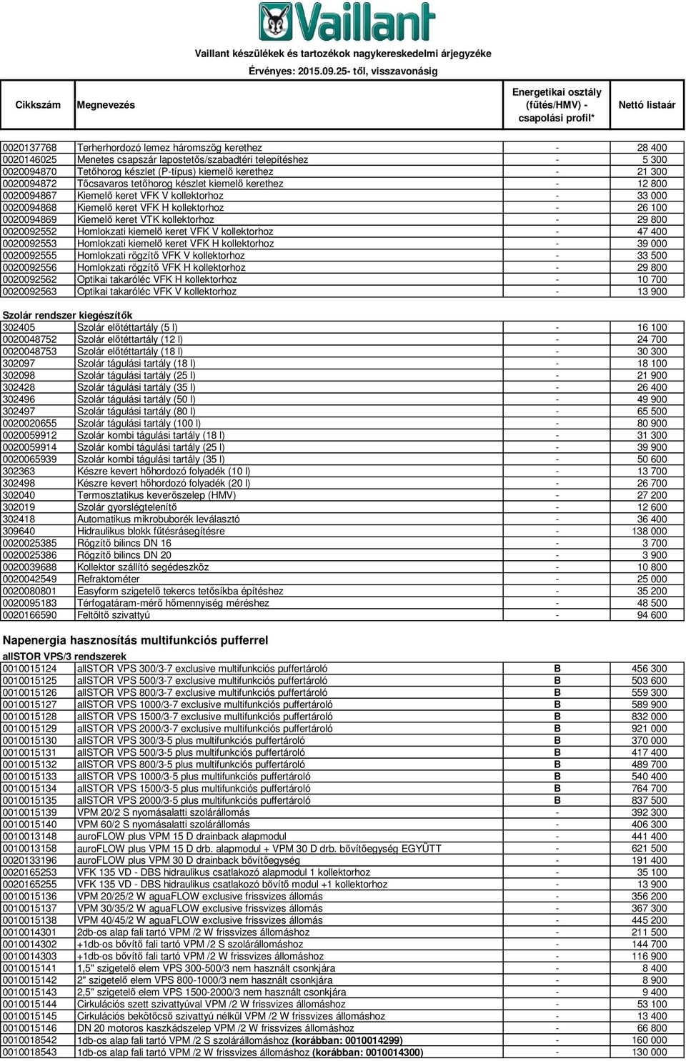 VTK kollektorhoz - 29 800 0020092552 Homlokzati kiemelő keret VFK V kollektorhoz - 47 400 0020092553 Homlokzati kiemelő keret VFK H kollektorhoz - 39 000 0020092555 Homlokzati rögzítő VFK V