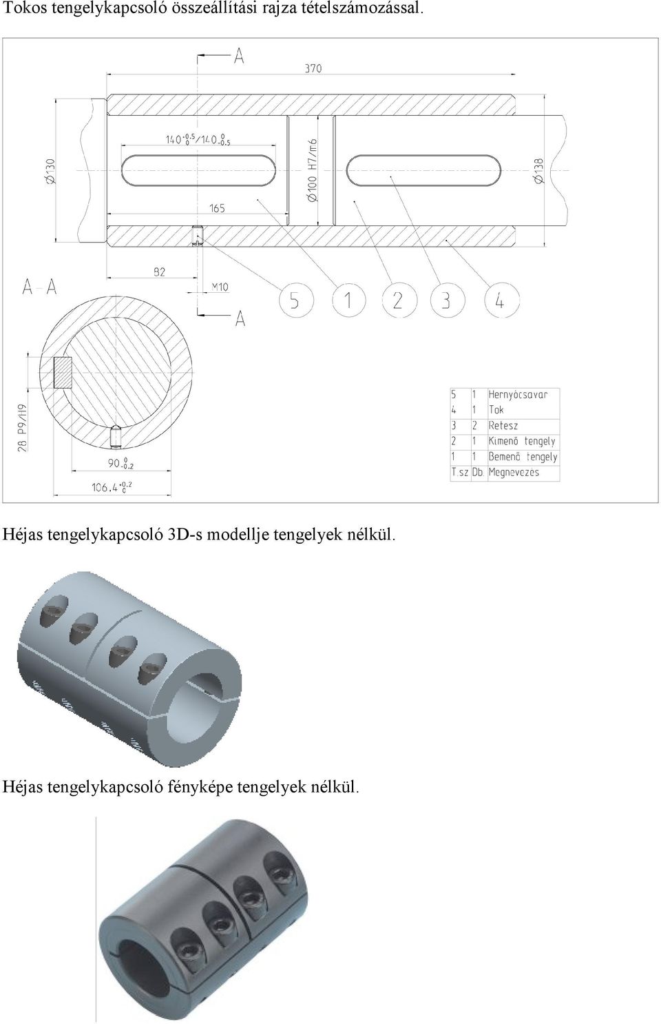 Héjas tengelykapcsoló 3D-s modellje