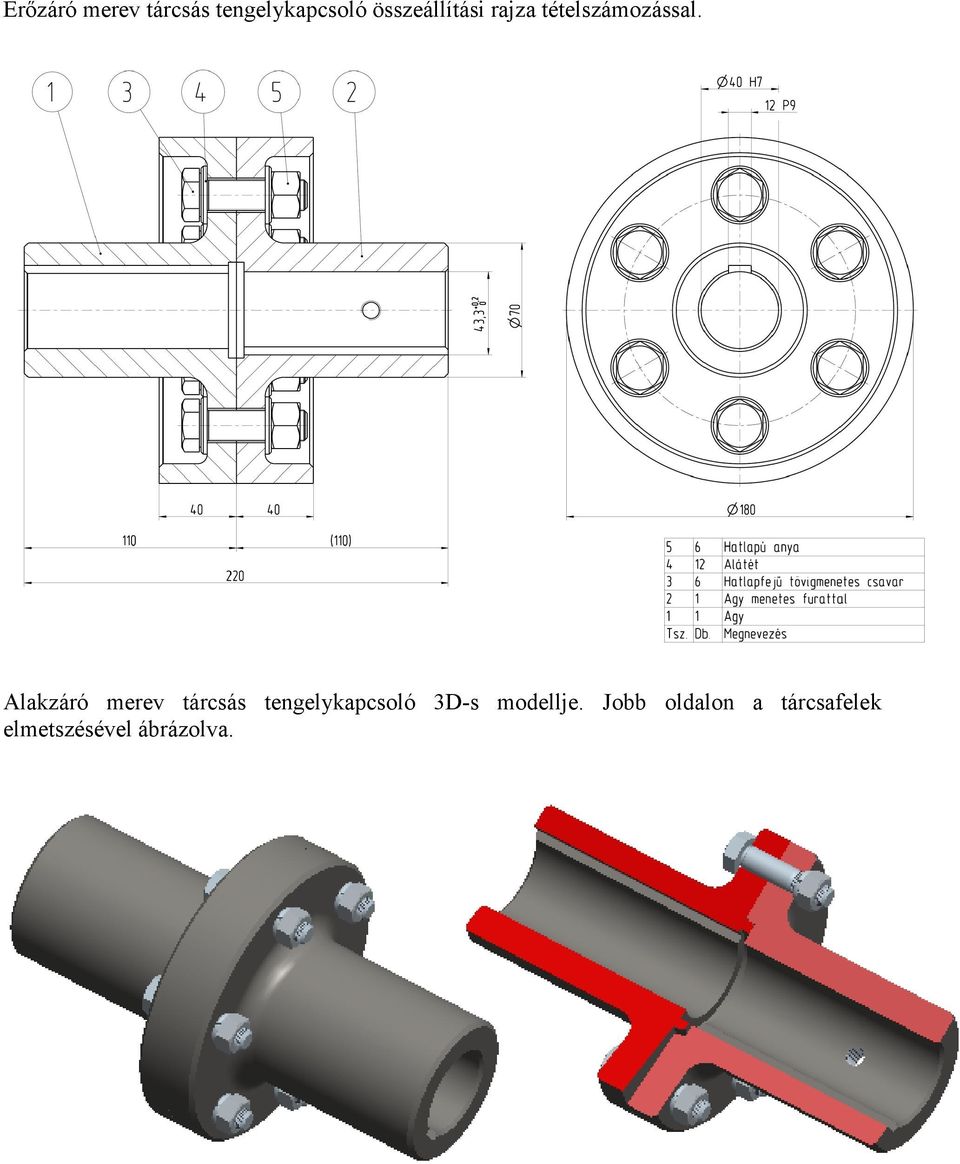 Alakzáró merev tárcsás tengelykapcsoló 3D-s