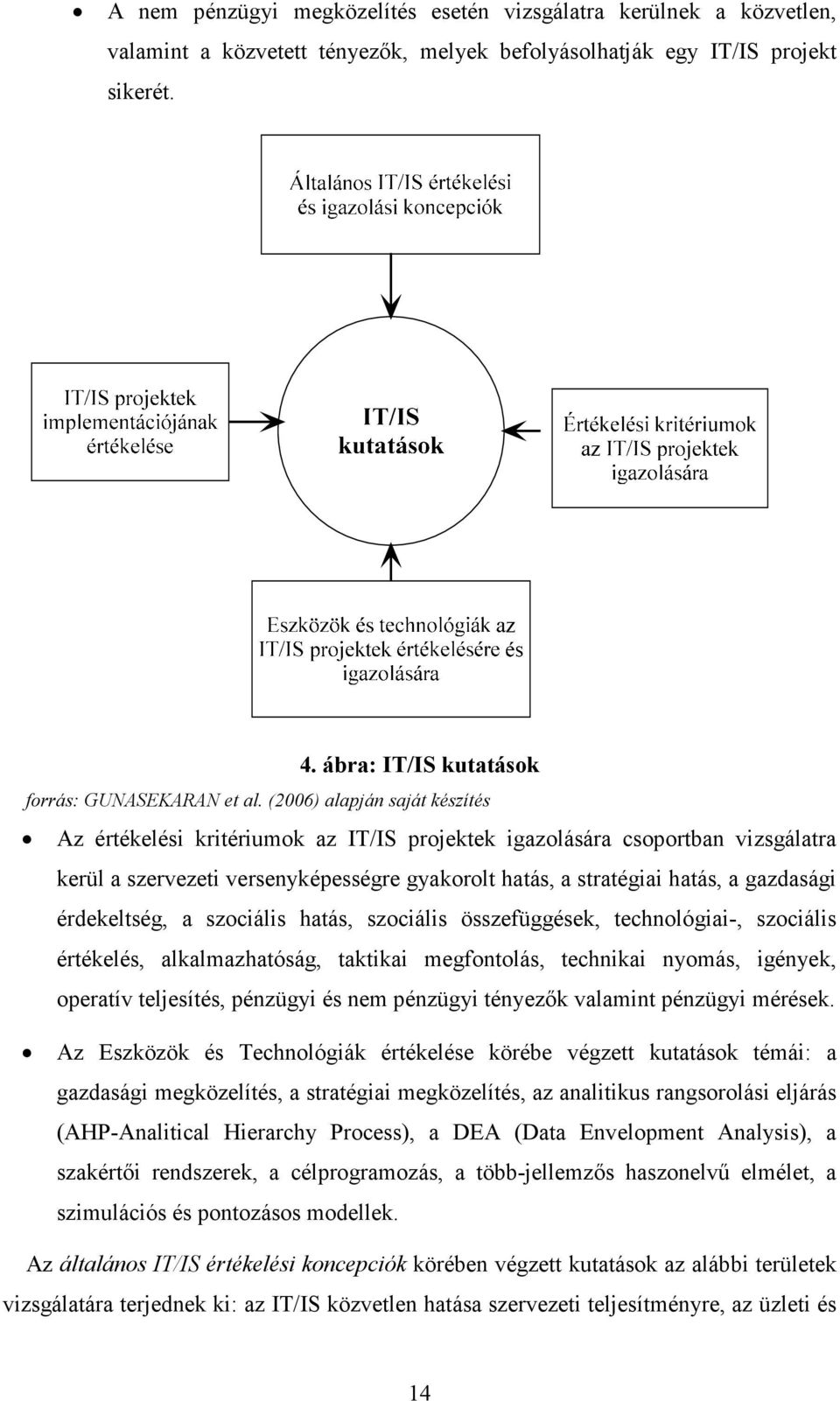 (2006) alapján saját készítés Az értékelési kritériumok az IT/IS projektek igazolására csoportban vizsgálatra kerül a szervezeti versenyképességre gyakorolt hatás, a stratégiai hatás, a gazdasági