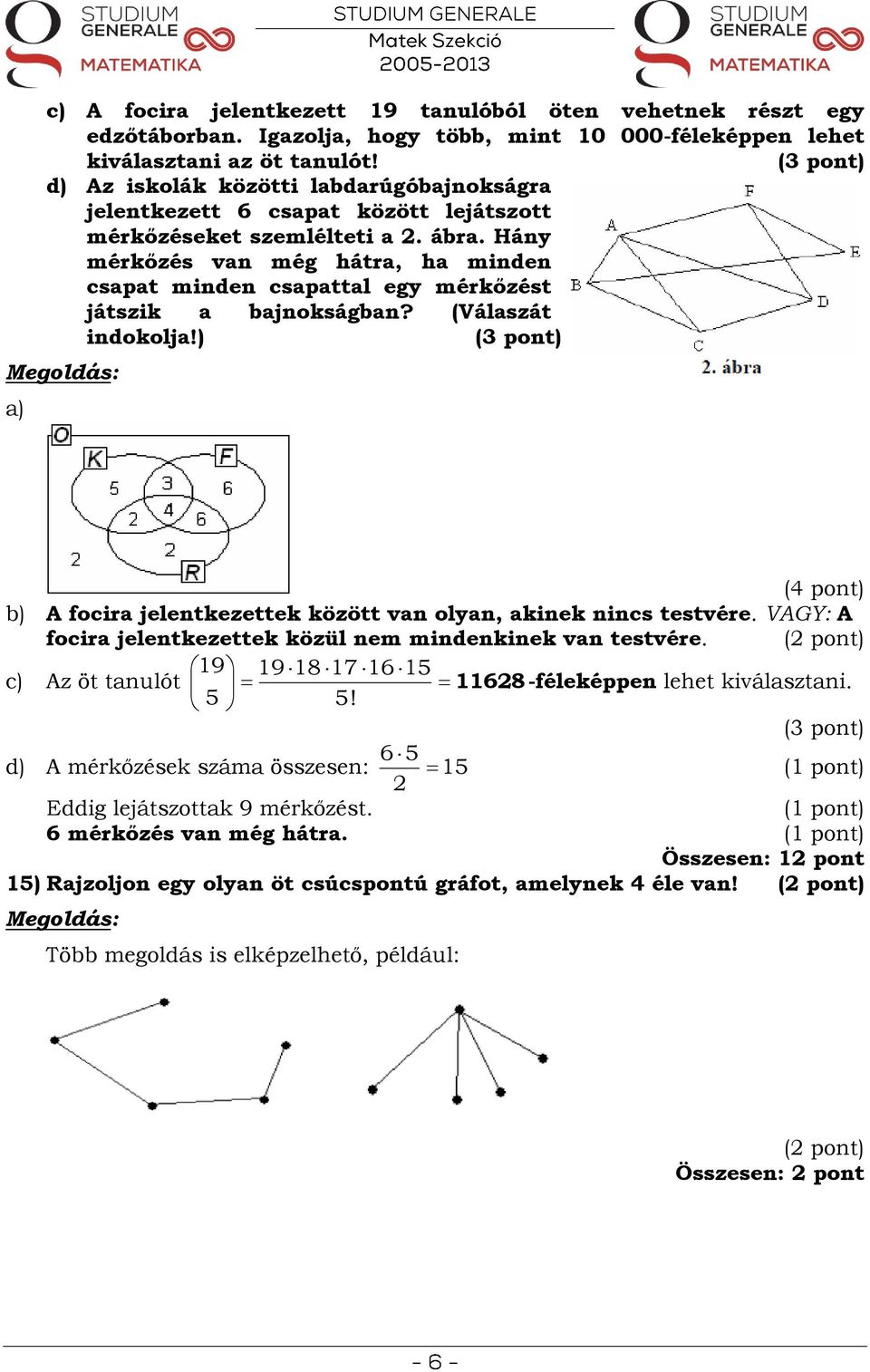 Hány mérkőzés van még hátra, ha minden csapat minden csapattal egy mérkőzést játszik a bajnokságban? (Válaszát indokolja!) a) b) focira jelentkezettek között van olyan, akinek nincs testvére.