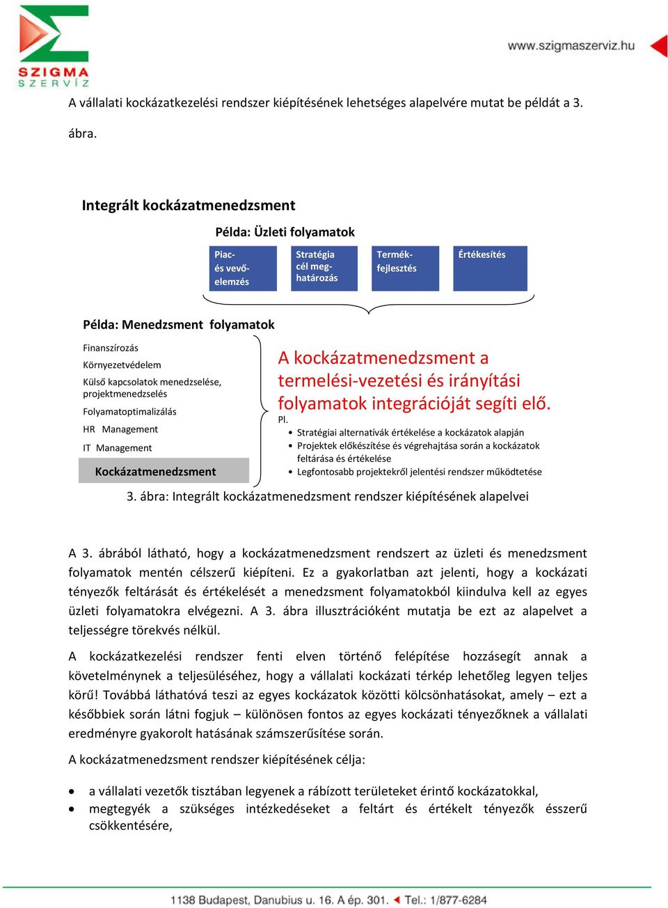 kapcsolatok menedzselése, projektmenedzselés Folyamatoptimalizálás HR Management IT Management Kockázatmenedzsment A kockázatmenedzsment a termelési-vezetési és irányítási folyamatok integrációját