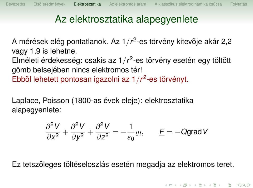 Elméleti érdekesség: csakis az 1/r 2 -es törvény esetén egy töltött gömb belsejében nincs elektromos tér!