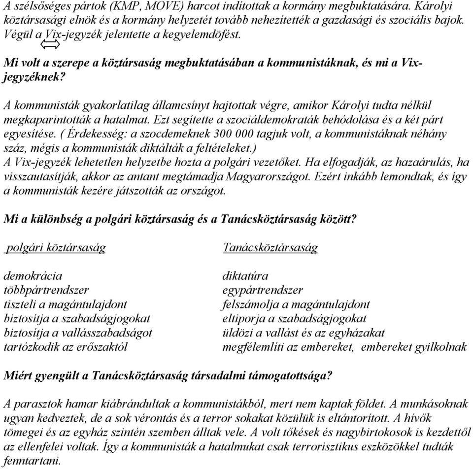 A kommunisták gyakorlatilag államcsínyt hajtottak végre, amikor Károlyi tudta nélkül megkaparintották a hatalmat. Ezt segítette a szociáldemokraták behódolása és a két párt egyesítése.