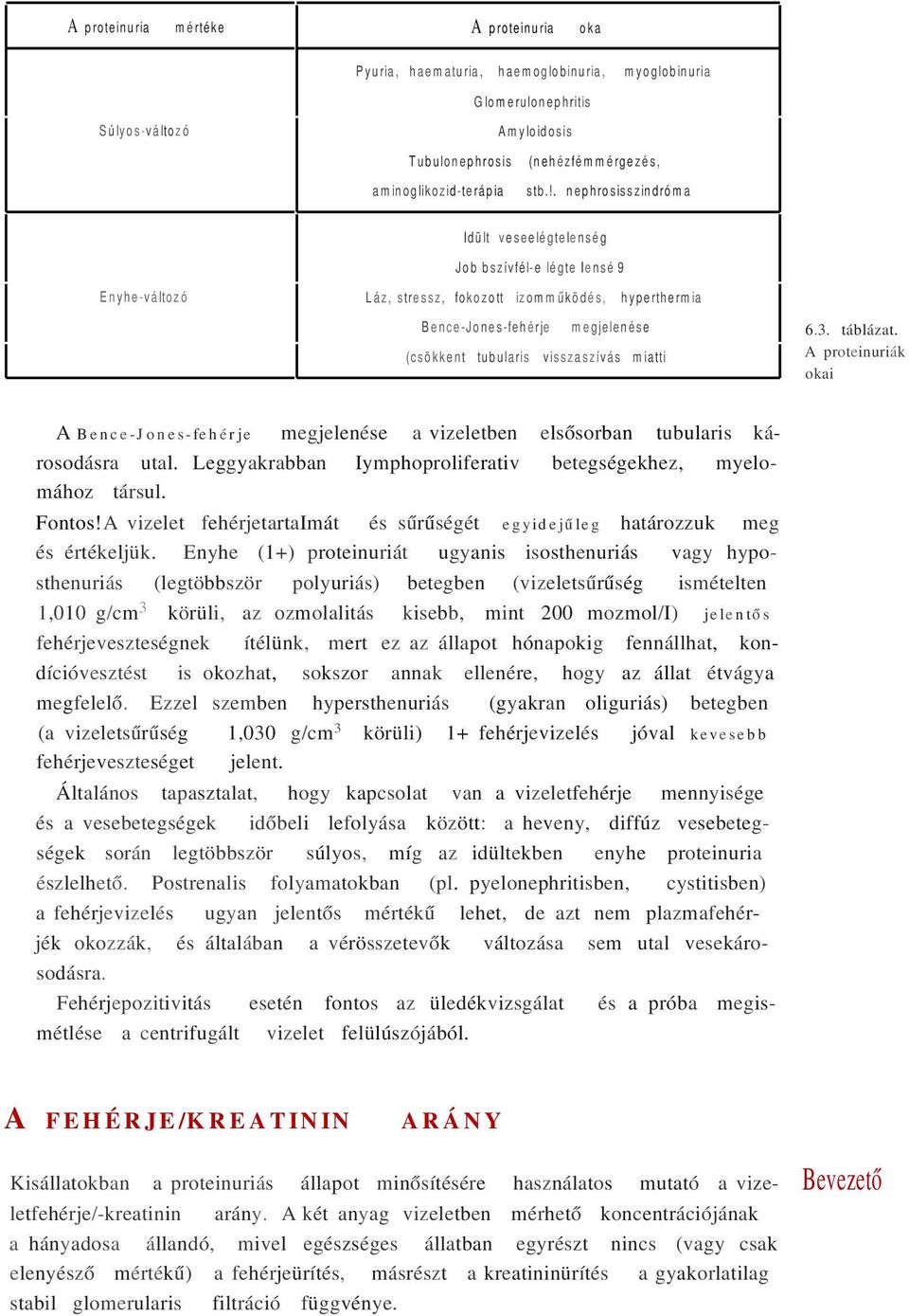 visszaszívás miatti 6.3. táblázat. A proteinuriák okai A Bence-Jones-fehérje megjelenése a vizeletben elsősorban tubularis károsodásra utal.