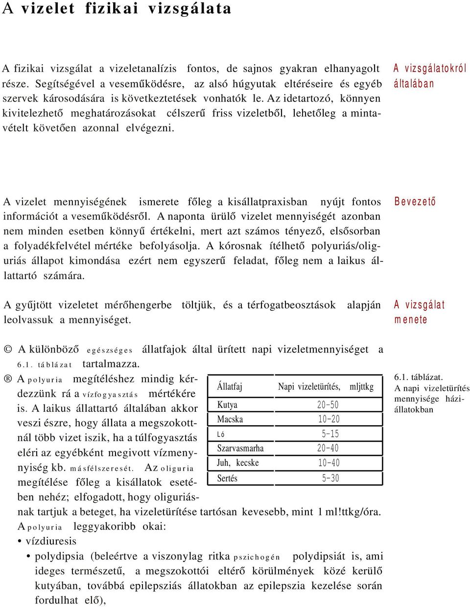 Az idetartozó, könnyen kivitelezhető meghatározásokat célszerű friss vizeletből, lehetőleg a mintavételt követően azonnal elvégezni.