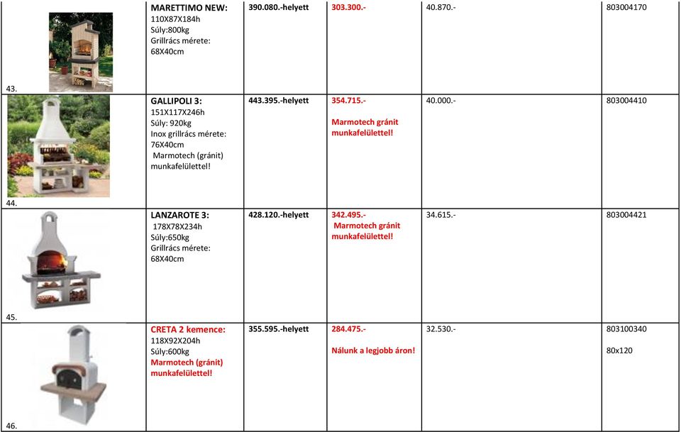 000.- 803004410 44. LANZAROTE 3: 178X78X234h Súly:650kg 428.120.-helyett 342.495.- 34.615.- 803004421 45.