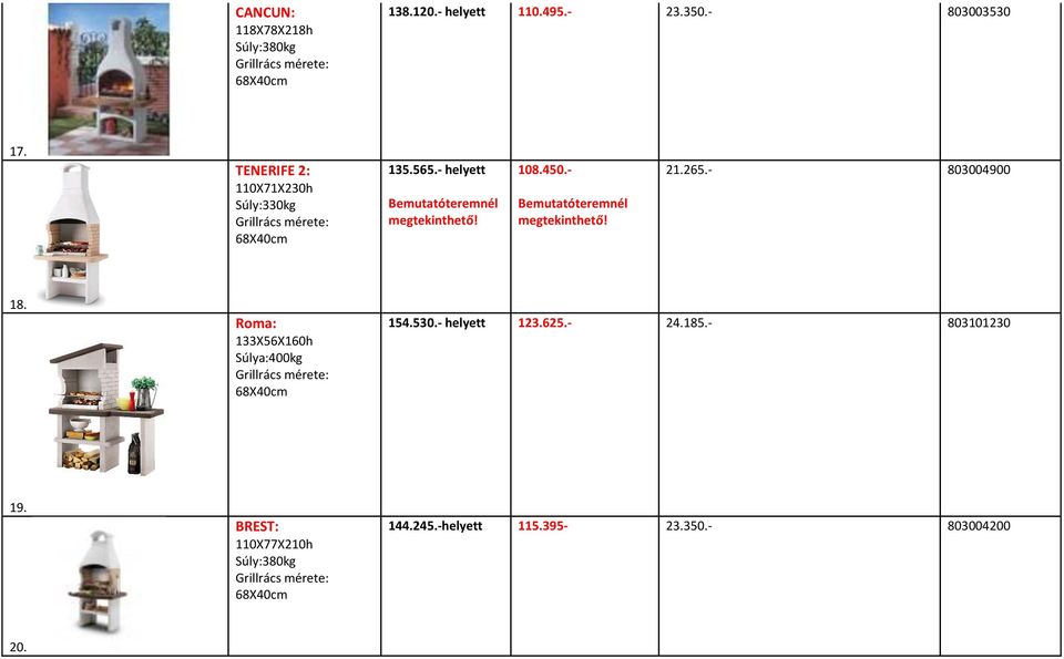- 803004900 18. Roma: 133X56X160h Súlya:400kg 154.530.- helyett 123.625.- 24.185.