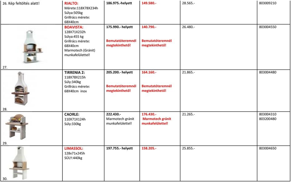 - 28.565.- 803009210 175.990.- helyett 140.790.- 26.480.- 803004550 27. TIRRENIA 2: 118X78X215h Súly:340kg inox 205.