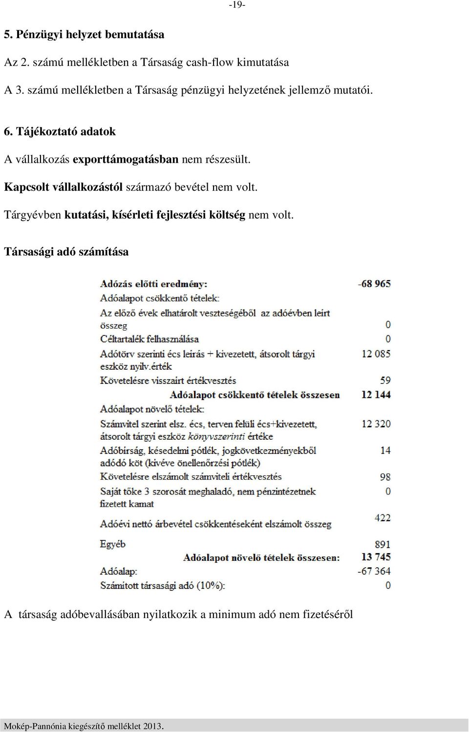 Tájékoztató adatok A vállalkozás exporttámogatásban nem részesült.