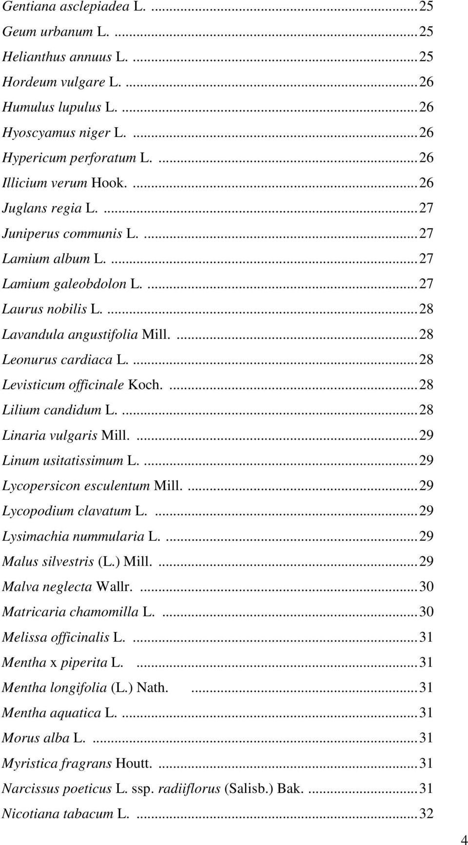 ...28 Levisticum officinale Koch....28 Lilium candidum L....28 Linaria vulgaris Mill....29 Linum usitatissimum L....29 Lycopersicon esculentum Mill....29 Lycopodium clavatum L.