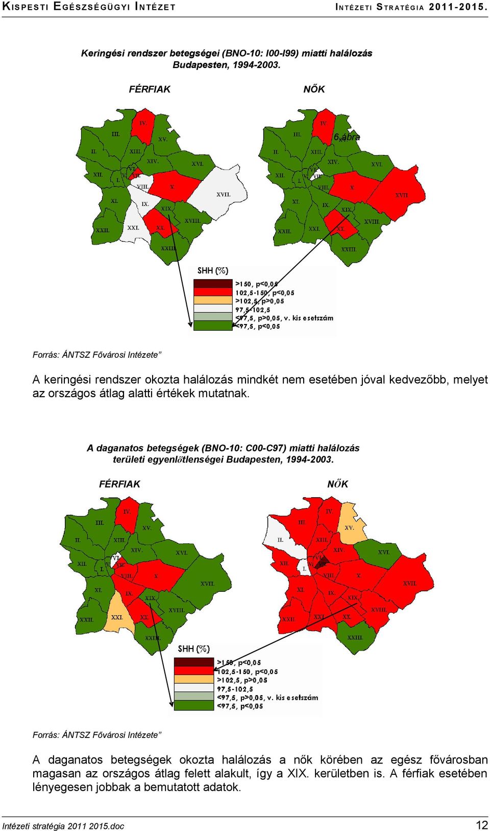 A daganatos betegségek (BNO-10: C00-C97) miatti halálozás területi egyenlőtlenségei Budapesten, 1994-2003.