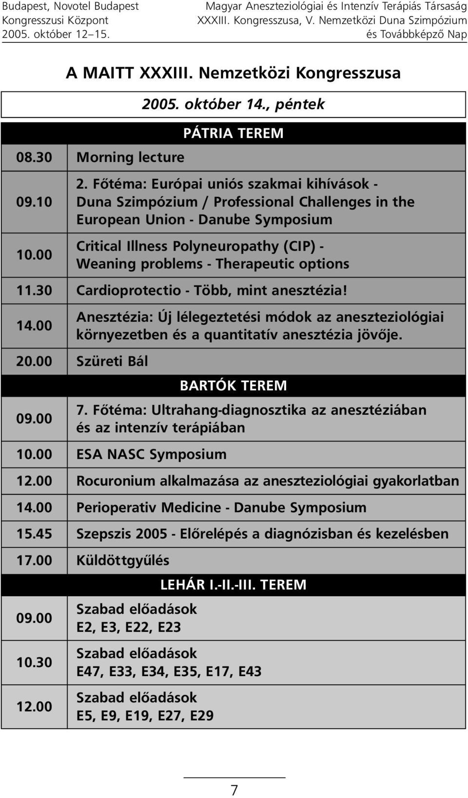 Fôtéma: Európai uniós szakmai kihívások - Duna Szimpózium / Professional Challenges in the European Union - Danube Symposium Critical Illness Polyneuropathy (CIP) - Weaning problems - Therapeutic