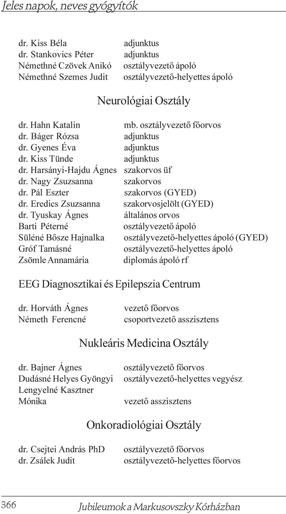 osztályvezetõ üf (GYED) jelölt (GYED) általános orvos osztályvezetõ ápoló osztályvezetõ-helyettes ápoló (GYED) osztályvezetõ-helyettes ápoló rf EEG Diagnosztikai és Epilepszia Centrum dr.