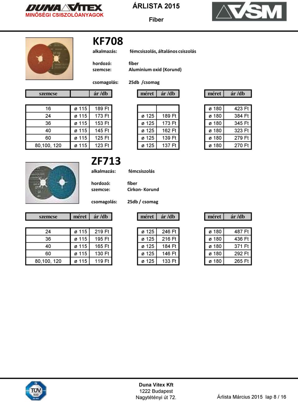 270 Ft ZF713 fémcsiszolás fíber Cirkon- Korund 25db / csomag szemcse méret ár /db méret ár /db méret ár /db 24 ø 115 219 Ft ø 125 246 Ft ø 180 487 Ft 36 ø 115 195 Ft ø 125 216 Ft ø 180