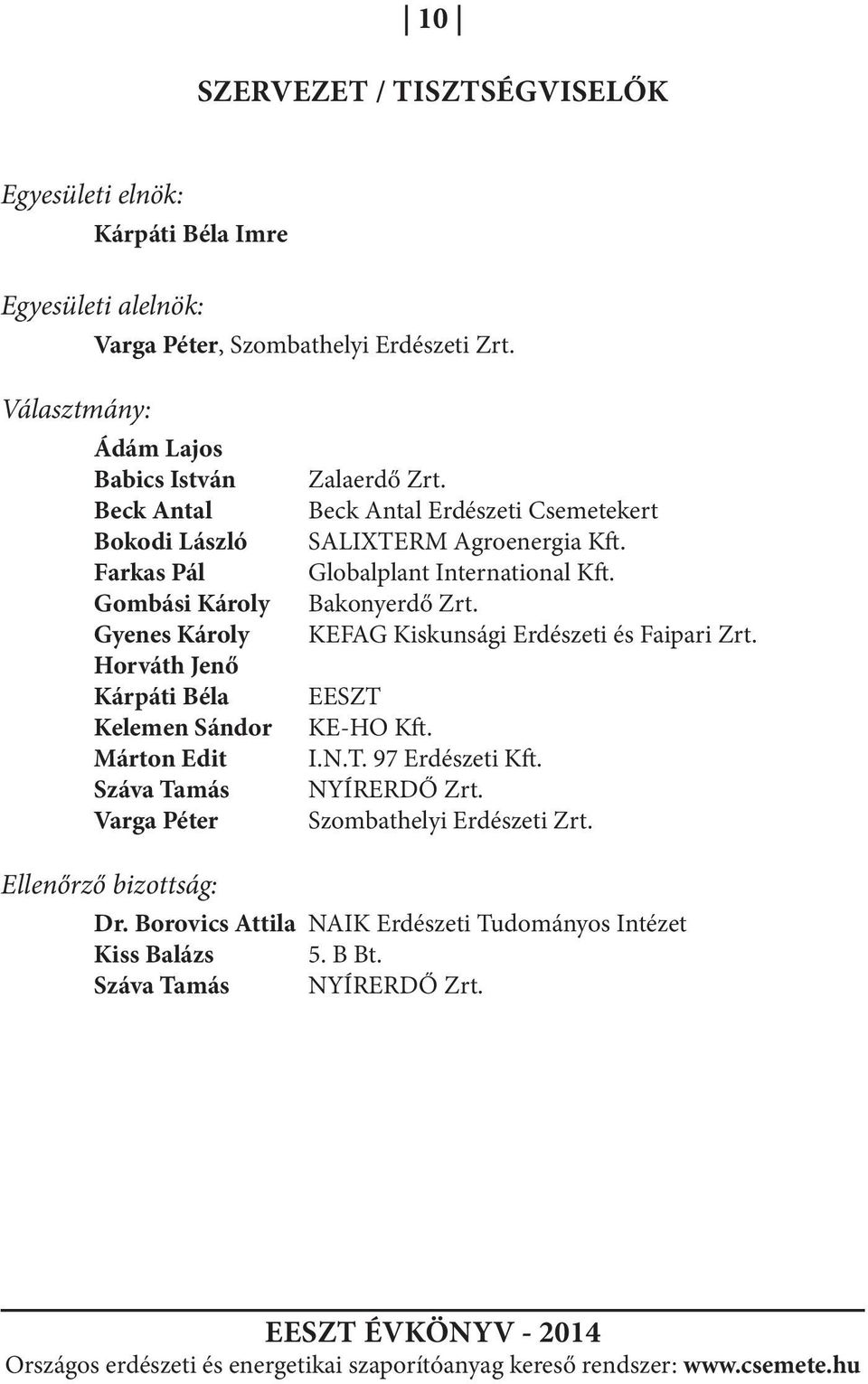 Edit Száva Tamás Varga Péter Zalaerdő Zrt. SALIXTERM Agroenergia Kft. Bakonyerdő Zrt. KEFAG Kiskunsági Erdészeti és Faipari Zrt. EESZT KE-HO Kft. I.N.T. 97 Erdészeti Kft.