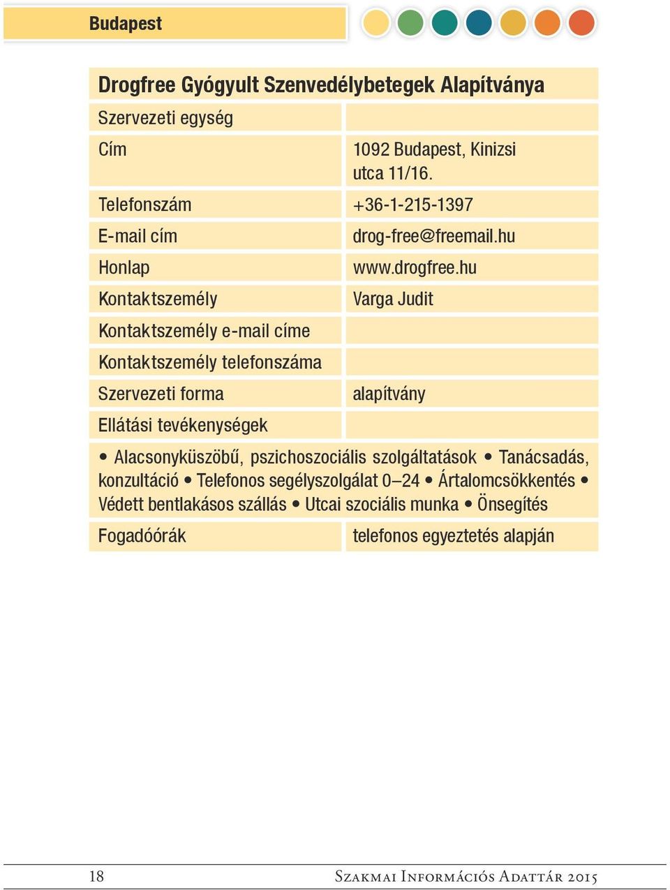 hu Varga Judit e-mail címe telefonszáma alapítvány Alacsonyküszöbű, pszichoszociális szolgáltatások Tanácsadás,