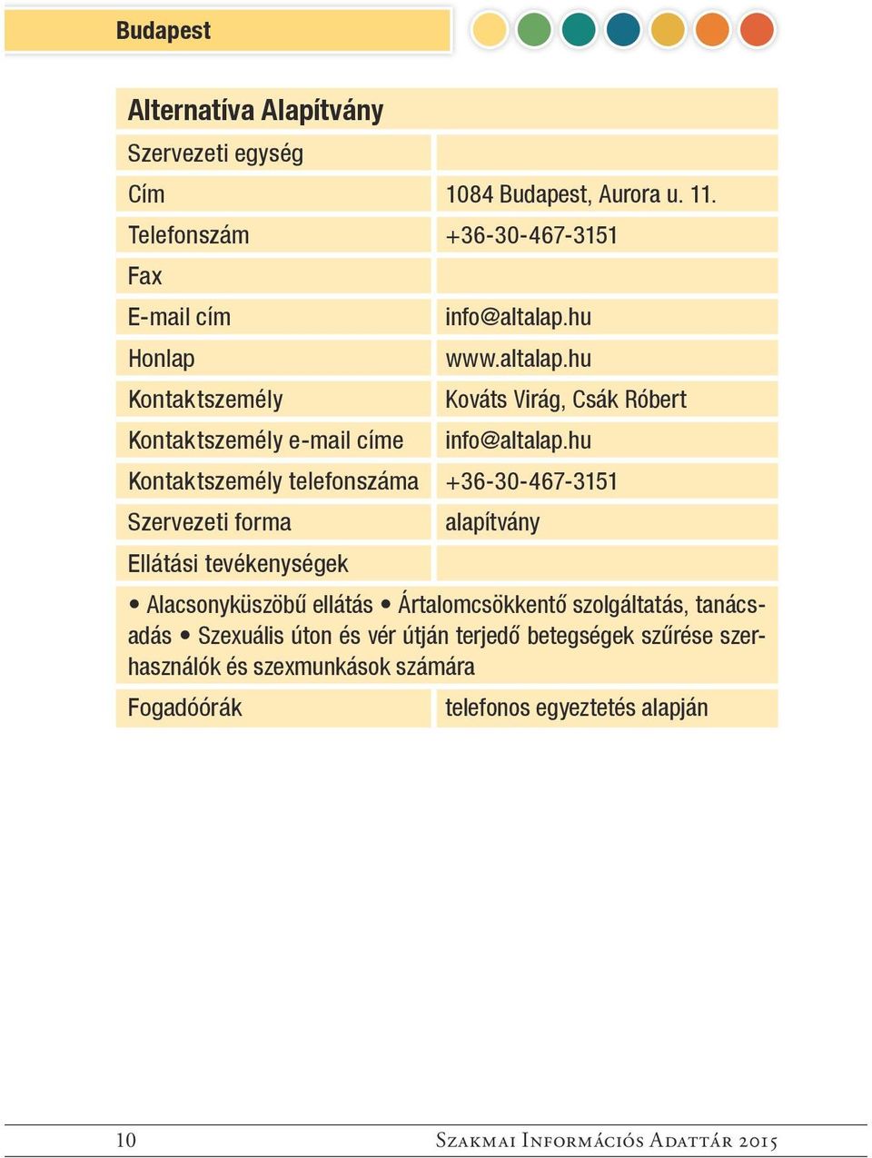 hu telefonszáma +36-30-467-3151 alapítvány Alacsonyküszöbű ellátás Ártalomcsökkentő szolgáltatás, tanácsadás